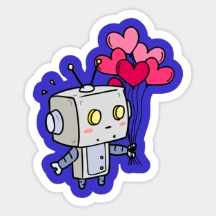 Robot Holding Pink Heart Balloons Sticker